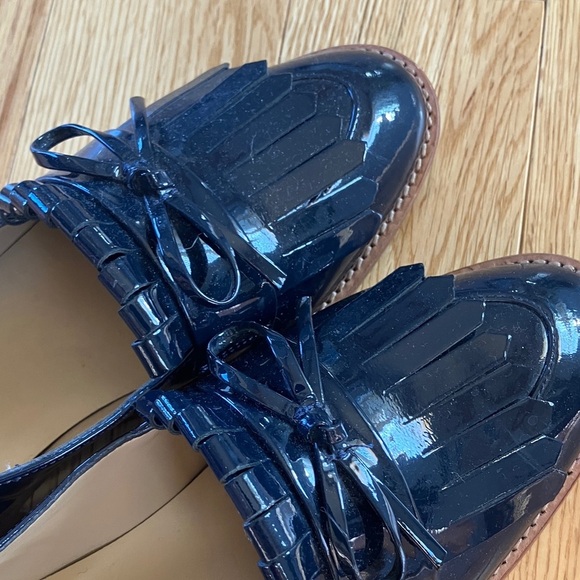 Talbots Sleek Navy Patent Leather Loafers with Fringe Detail - Picture 4 of 6